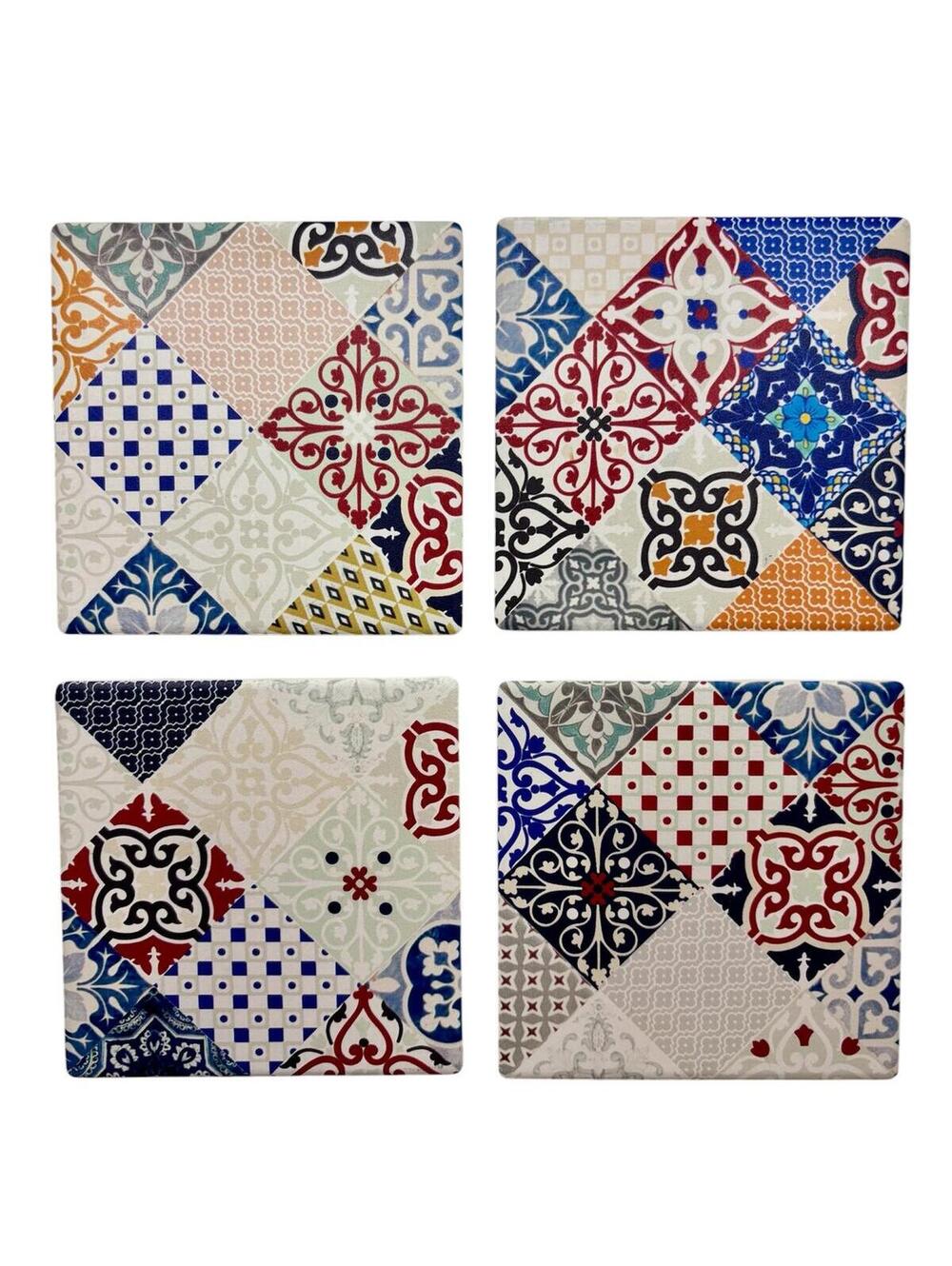 Maxwell & Williams Set of 4 Square Cork-Backed Ceramic Coasters, Mosaic Tile
